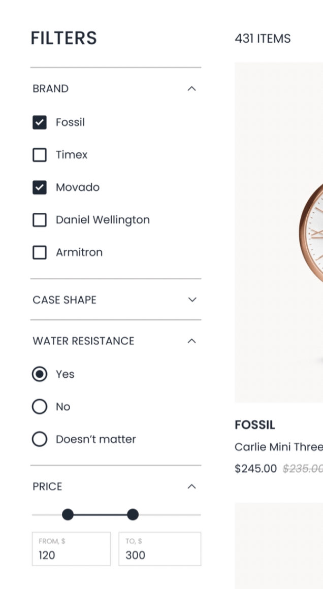 Filters interface inspiration 23