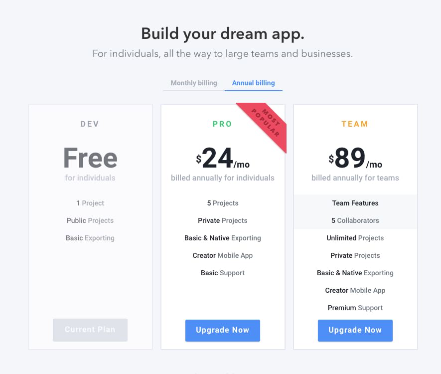 Pricing interface inspiration 22
